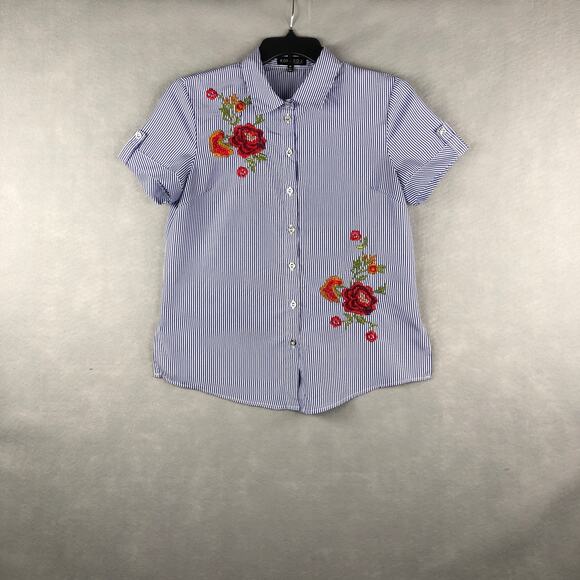 Kontrol Women's Size Medium Stripe Floral Embroidered Top - Picture 1 of 8